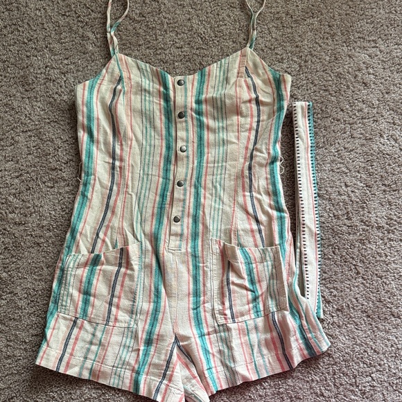 Splendid Cream Top with Coral and Teal Stripes - Picture 1 of 6